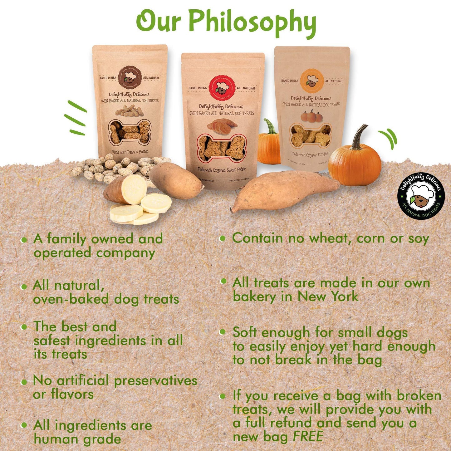 Delightfully Delicious Dog Treats Made in USA All Natural Oven Baked